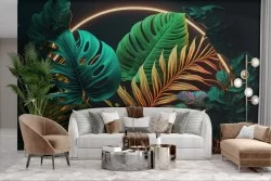 Carta da Parati Adesiva foglie tropicali colorate led