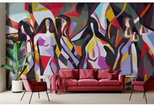 Carta da parati artistica art-design donne colorata
