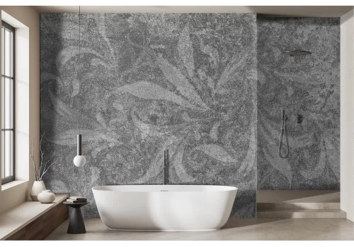 Carta da parati vintage foglie grigia