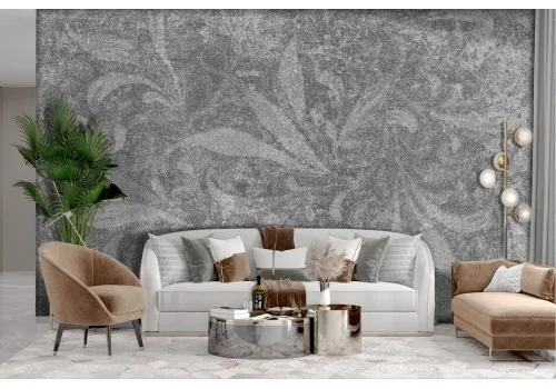 Vintage gray leaves wallpaper 2