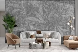 Vintage Adhesive Wallpaper gray leaves