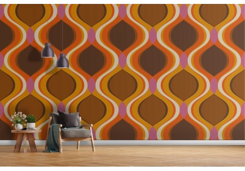 Brown orange vintage geometric wallpaper