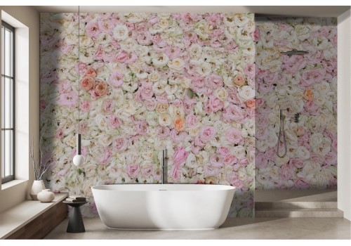 Carta da parati floreale rose rosa e bianche