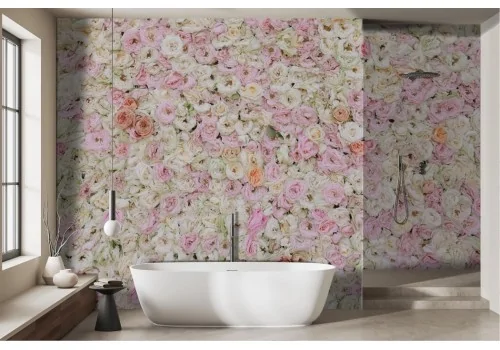 Carta da parati floreale rose rosa e bianche