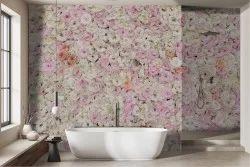 Carta da parati floreale rose rosa e bianche