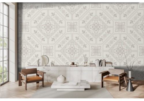 White geometric damask wallpaper