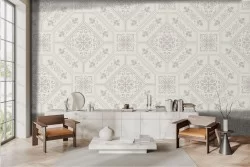 White geometric damask wallpaper