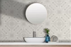 Damask Geometric White Adhesive Wallpaper