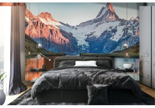 Carta da Parati paesaggio montagne con lago