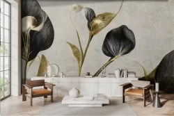 Carta da parati vintage fiori oro e nero