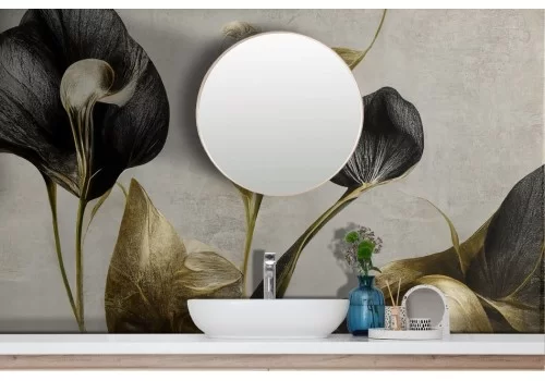 Vintage wallpaper gold and black flowers 2