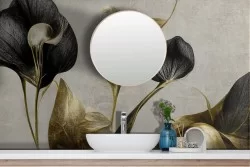 Carta da Parati Adesiva vintage fiori oro e nero