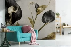 Gold and black floral wallpaper