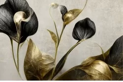 Gold and black floral wallpaper