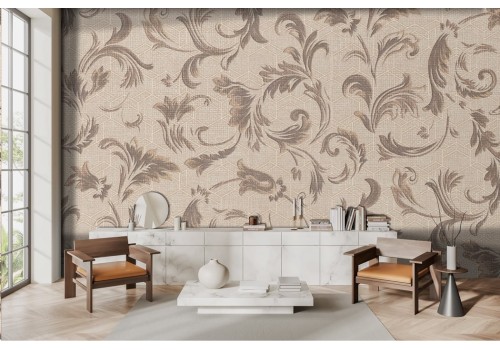 Vintage damask wallpaper with leaves