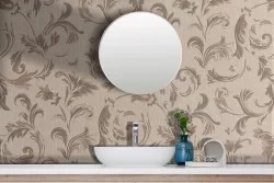Vintage damask adhesive wallpaper with leaves