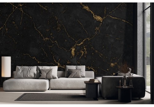 Black marble effect wallpaper with gold finishes
