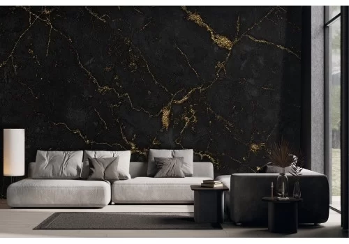 Carta da parati effetto marmo nero finiture oro