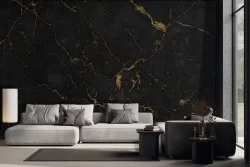 Black marble effect wallpaper with gold finishes