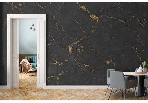 Black marble effect wallpaper with gold finishes 2