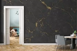 Adhesive Wallpaper with black marble effect and gold finishes