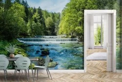 Forest and waterfall wallpaper