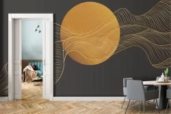 Adhesive Wallpaper stylized orange moon