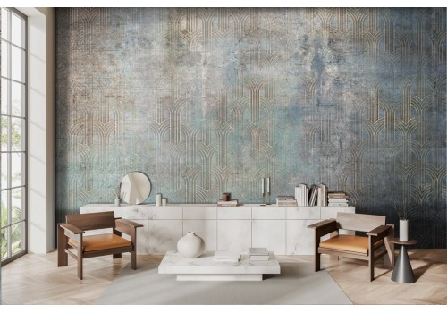 Blue gold damask abstract wallpaper