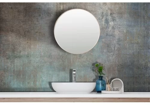 Carta da parati astratta damascata azzurra oro 2