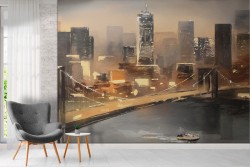 Carta da Parati città New York paesaggio ponte e grattacieli