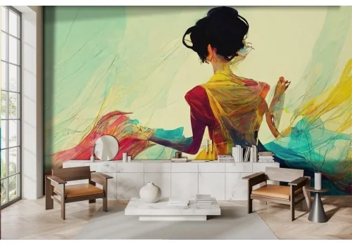 Carta da parati artistica colorata donna