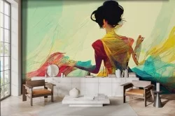 Carta da parati artistica colorata donna