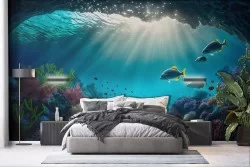 Seabed wallpaper with fish and corals