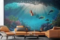 Adhesive Wallpaper Seabed Fish and Coral Background