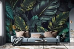 Carta da parati foglie tropicali grandi verde