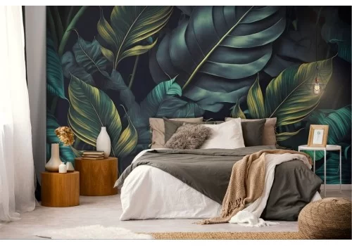 Carta da parati foglie tropicali grandi verde 2