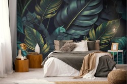 Carta da Parati Adesiva foglie tropicali grandi verde