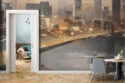 Carta da Parati Dipinti e Acquerelli Città Moderna