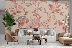 Vintage Pink Flowers Adhesive Wallpaper