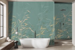 Carta da parati foglie stilizzate oro verde acqua