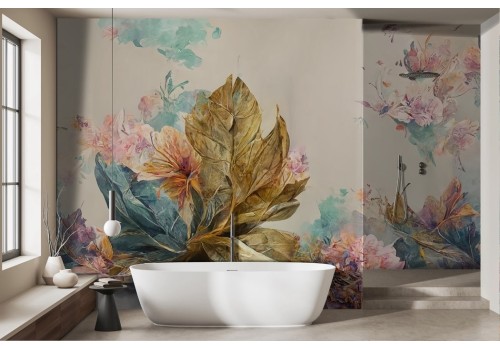 Vintage wallpaper with rose gold flowers