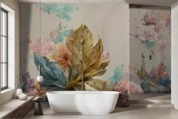 Carta da parati vintage fiori oro rosa