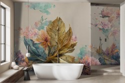 Vintage wallpaper with rose gold flowers