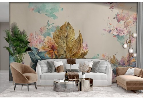 Vintage wallpaper with rose gold flowers 2