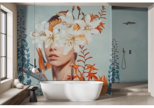 Carta da parati fiori tropicali donna