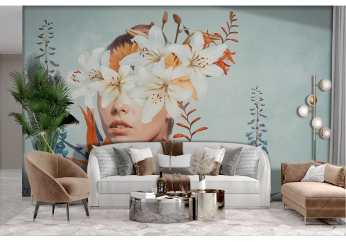 Carta da parati fiori tropicali donna 2