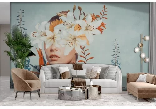 Tropical flowers woman wallpaper 2