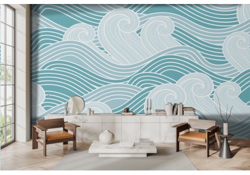 Carta da parati stilizzata onde azzurra