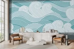 Carta da parati stilizzata onde azzurra