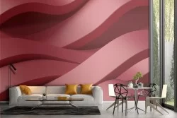Red 3D Geometric Wave Adhesive Wallpaper